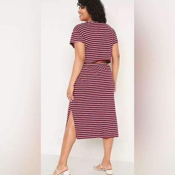 NWT Old Navy Plus Size Red Striped Waist Defined Cut Out Back Midi Dress Size 4X - Picture 7 of 9